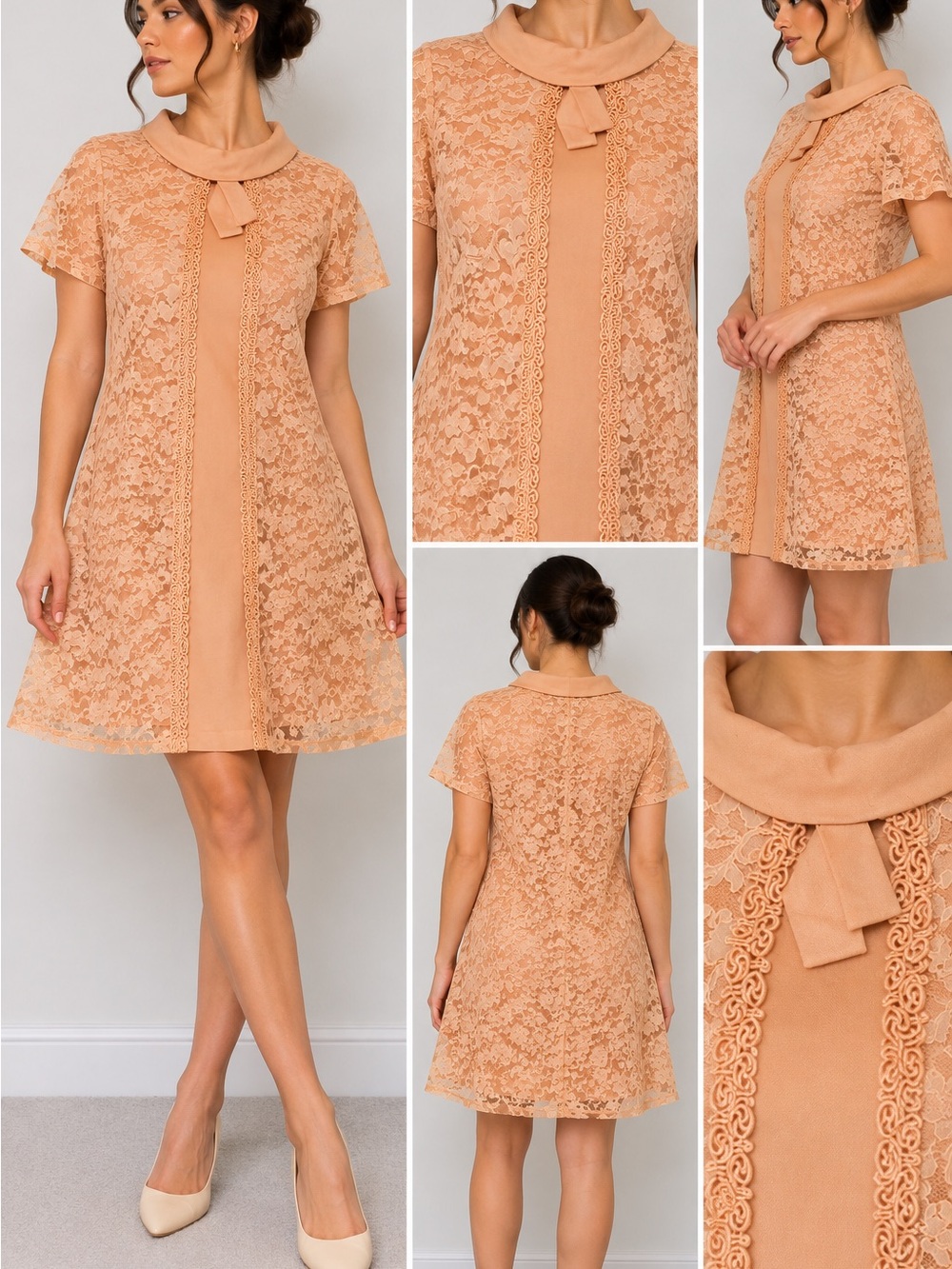 Vintage 60s 70s Peach Lace Mini Dress – Mod GoGo Shift Dress
